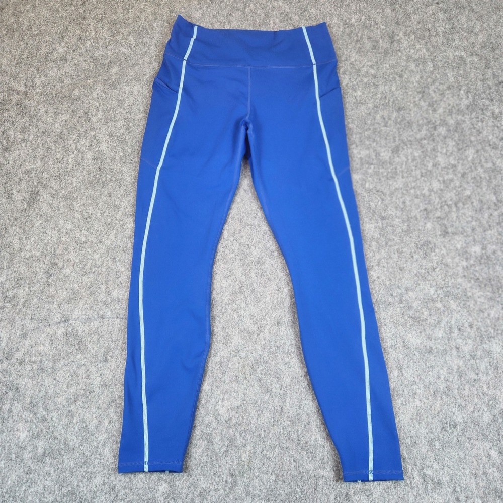 Fabletics PureLuxe Leggings Women‎ S Blue Striped High Waist Pockets Yoga Gym